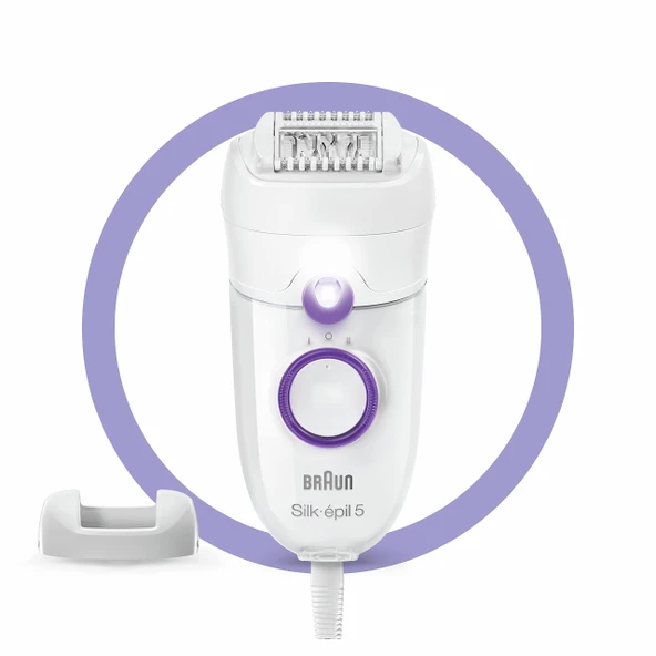 Braun Silk-épil 5, kadın epilatörü, zor hatlara uygun, hız ayarlı, rahat epilasyon, hediye fikri, 5-505 beyaz ve mor. ürün görseli 1