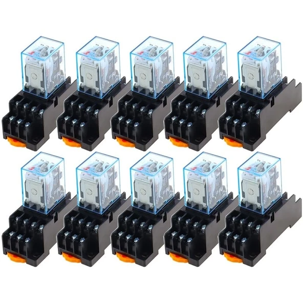 NURII 10 adet MY4NJ güç rölesi DIN raylı 14 Pin zaman rölesi soket tabanı ile DC/AC 12V 24V 36V 48V 110V 220V bobin 5A 4NO 4NC(AC,48V) ürün görseli 1