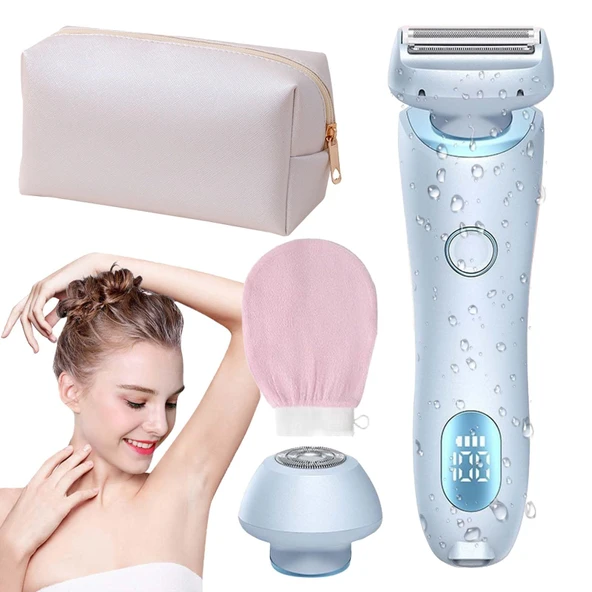 Glisse Pro Yaz Başlangıç ​​Seti, Boulina Tıraş Makinesi - İpeksi Pürüzsüz Cilt için, Kadın Tıraş Makinesi, IPX7 Su Geçirmez, Yüz Bikini Bacakları Kolları için Kablosuz USB Islak/Kuru Epilatör (Mavi) ürün görseli 1