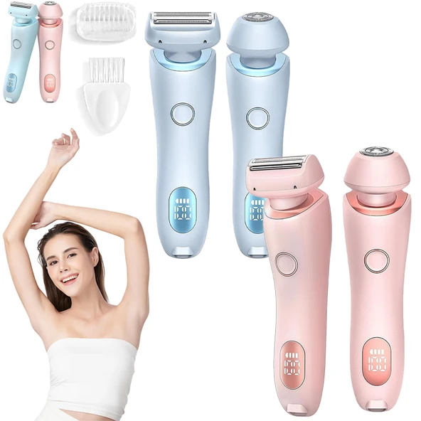 Boulina Kadın Tıraş Makinesi, 2'si 1 Arada Glisse Pro Tıraş Makinesi, Kolay Temizlenir, Hem Islak Hem Kuru Kullanıma Uygun, Bacak, Koltuk Altı ve Bikini Bölgesine Uygun (Pembe + Mavi) ürün görseli 1