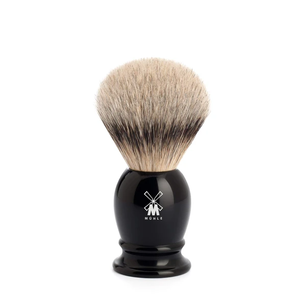MÜHLE Classic tıraş fırçası - gümüş uçlu porsuklu tıraş fırçası - küçük/küçük - siyah değerli reçineden yapılmış sap - el yapımı ürün görseli 1