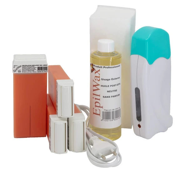 EpilWax ağda ısıtıcı ağda seti, epilasyon epilasyonu için - 4 Argan Roll On ağda kartuşu, ağda cihazı, 100 yün şerit ve bakım sonrası yağ ile ürün görseli 1