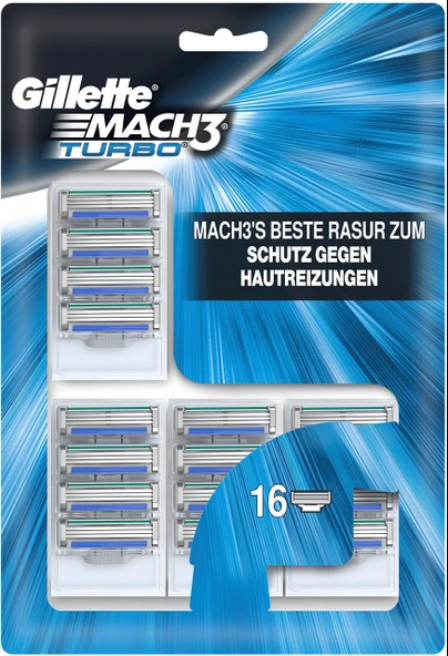 Gillette Mach3 Turbo Erkek Tıraş Bıçağı, 16'lı Paket ürün görseli 1