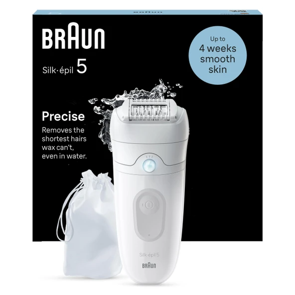 Braun Silk-épil 5 kadın epilatörü, uzun süreli epilasyon için tüy çıkarıcı, bayan tıraş makinesi, su geçirmez - dahil. çanta - 5-011, beyaz/gri ürün görseli 1