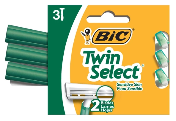 Bic Shaver Twin Select Sensitive Erkek Tıraş Makinesi, 3'lü Paket, 12'li Paket ürün görseli 1