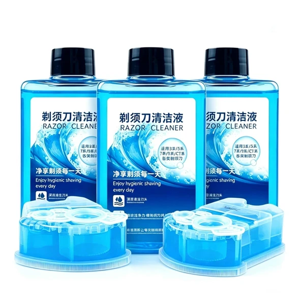 Braun 3/5/7/9/CT temizleme sistemleriyle uyumlu, tıraş makinesi temizleme solüsyonu dolum seti, CCR2/CCR4 için 300ml X3 ve 170ml X2, bıçakların derinlemesine temizlenmesi ve yağlanması ürün görseli 1