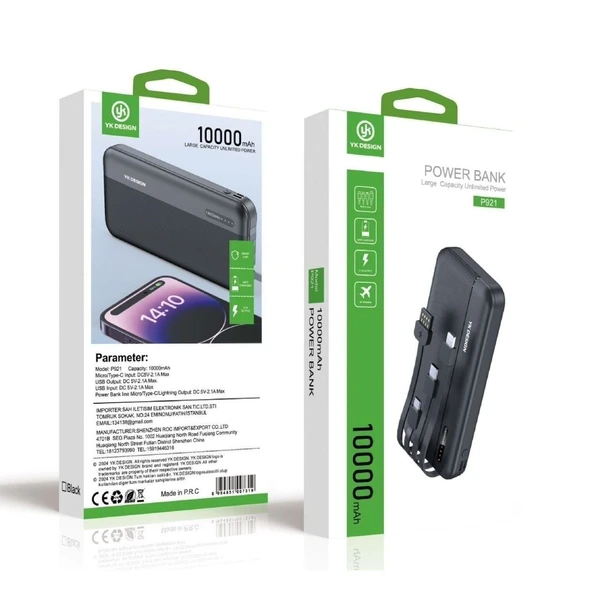 10000 mAh  Type-C USB Lightning 4 Kablolu Hızlı Kablosuz Şarj Powerbank ürün görseli 1