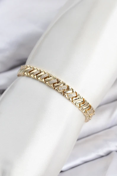 CM Geometrik Model Zirkon Taşlı VIP Seri Gold Renk Pirinç Kadın Bileklik - EBJ260701W44159 ürün görseli 1