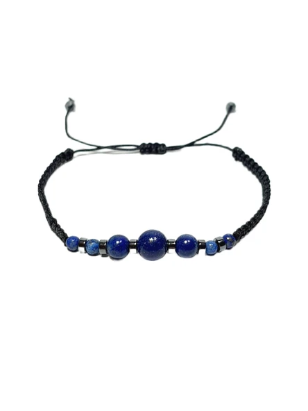 JTSS26BLK1870 LAPİS LAZULİ ve HEMATİT DOĞALTAŞ MAKROME İP EL ÖRMESİ SARI GOLD SİYAH UNISEX BİLEKLİK GARANTİLİ KUTULU JANTİ BİLEKLİK ürün görseli 1