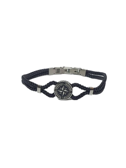 JTSS26BLK1878 PASLANMAZ ÇELİK KİLİT SİYAH MİLAN İP EL YAPIMI PUSULA APARATLI UNISEX BİLEKLİK GARANTİLİ KUTULU JANTİ BİLEKLİK ürün görseli 1