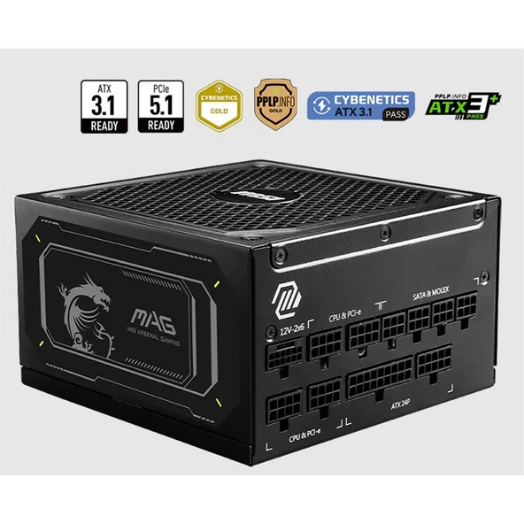 MSI MAG A1000GL PCIE5 II 1000W 80+ GOLD ATX 3.1 PCIE 5.1 POWER SUPPLY ürün görseli 1