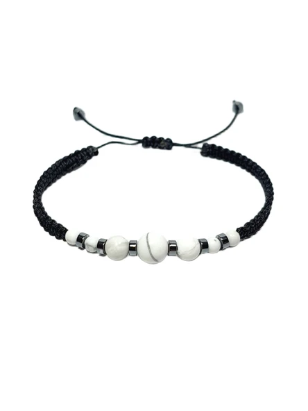 JTSS26BLK1871 HAVLİT ve HEMATİT DOĞALTAŞ MAKROME İP EL ÖRMESİ SARI GOLD SİYAH UNISEX BİLEKLİK GARANTİLİ KUTULU JANTİ BİLEKLİK ürün görseli 1