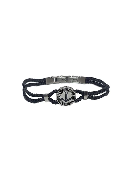 JTSS26BLK1880 PASLANMAZ ÇELİK KİLİT SİYAH MİLAN İP EL YAPIMI ÇELİK GEMİ ÇAPASI APARATLI UNISEX BİLEKLİK GARANTİLİ KUTULU JANTİ BİLEKLİK ürün görseli 1