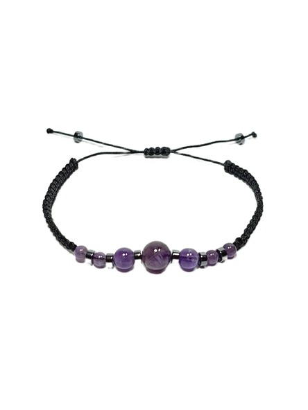 JTSS26BLK1868 AMETİST ve HEMATİT DOĞALTAŞ MAKROME İP EL ÖRMESİ MOR SİYAH UNISEX BİLEKLİK GARANTİLİ KUTULU JANTİ BİLEKLİK ürün görseli 1
