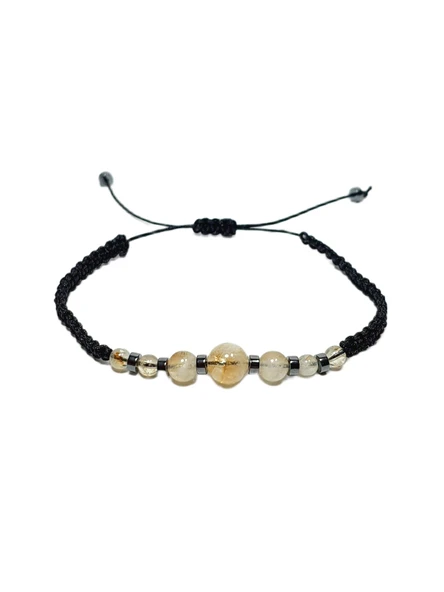 JTSS26BLK1869 SİTRİN ve HEMATİT DOĞALTAŞ MAKROME İP EL ÖRMESİ SARI GOLD SİYAH UNISEX BİLEKLİK GARANTİLİ KUTULU JANTİ BİLEKLİK ürün görseli 1