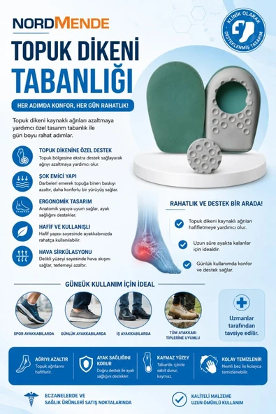 Ortopedik Topuk Dikeni Tabanlığı - Yumuşak Sünger Destekli Şok Emici Ayakkabı İçi Tabanlık ürün görseli 1
