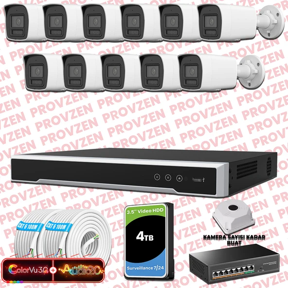 Provzen Hikvision 11 Kameralı 6MP IP ColorVu 3.0 Güvenlik Sistemi AI İnsan Araç Algılama Çift Yönlü Ses ve Işıklı Alarm ürün görseli 1