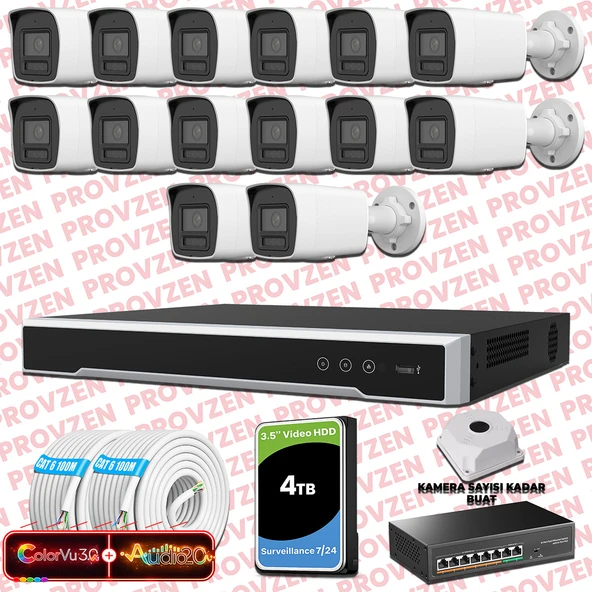 Provzen Hikvision 14 Kameralı 6MP IP ColorVu 3.0 Güvenlik Sistemi AI İnsan Araç Algılama Çift Yönlü Ses ve Işıklı Alarm ürün görseli 1