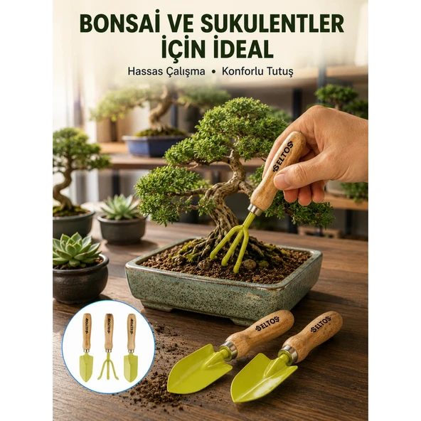 Saksı Bitkileri İçin Bahçe El Aleti Seti Ergonomik Ahşap Saplı ürün görseli 1