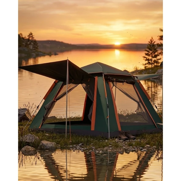 4 5 Kişilik Kamp Çadırı Güneşlikli Suya Dayanıklı Geniş Hacimli Outdoor ürün görseli 1