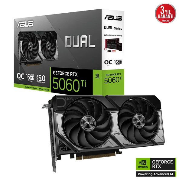 ASUS DUAL GeForce RTX 5060 TI OC 16GB GDDR7 128Bit DLSS 4 Ekran Kartı ürün görseli 1