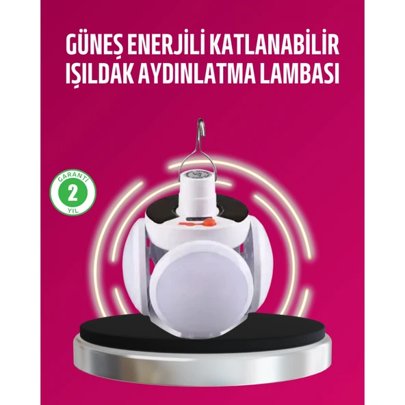 Solar ve USB Şarjlı Su Geçirmez Katlanabilir LED Lamba ürün görseli 1