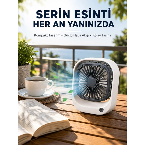 Taşınabilir Şarjlı Masa Fanı Sessiz ve Güçlü Fan Sistemli ürün görseli 1