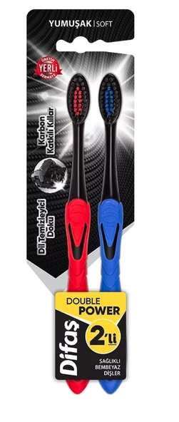 Difaş Double Power Karbon Katkılı Yumuşak Kıllı Diş Fırçası 2li ürün görseli 1