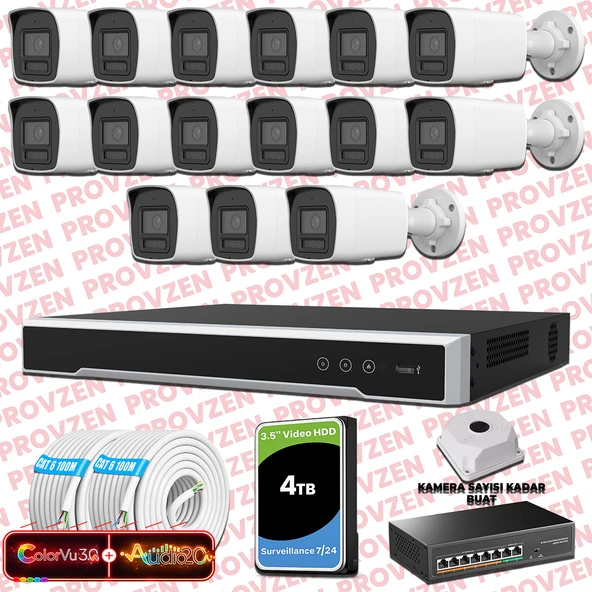 Provzen Hikvision 15 Kameralı 6MP IP ColorVu 3.0 Güvenlik Sistemi AI İnsan Araç Algılama Çift Yönlü Ses ve Işıklı Alarm ürün görseli 1