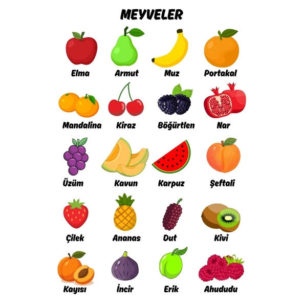 Besay Meyveler Çocuk Türkçe Eğitim Tekli A3 Çerçevesiz ürün görseli 1