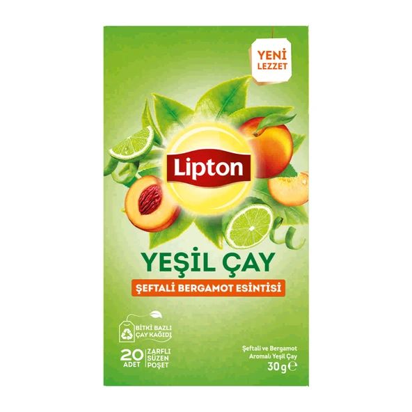 Lipton Şeftali ve Bergamot Aromalı Yeşil Çay 20'li 30 G (7'li Paket) ürün görseli 1