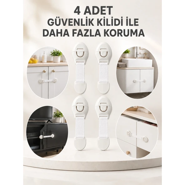 4'lü Esnek Kayışlı Çocuk Güvenlik Kilidi Pratik ve Güvenli Kullanım ürün görseli 1