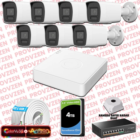 Provzen Hikvision 7 Kameralı 6MP IP ColorVu 3.0 Güvenlik Sistemi AI İnsan Araç Algılama Çift Yönlü Ses ve Işıklı Alarm ürün görseli 1