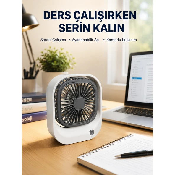 Şarjlı Masaüstü Fan 3 Kademeli Güçlü Hava Akışı ürün görseli 1