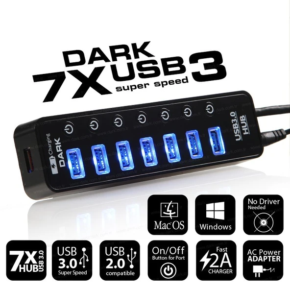 Dark DK-AC-USB371 7 Port USB 3.0 Çoklayıcı ürün görseli 1