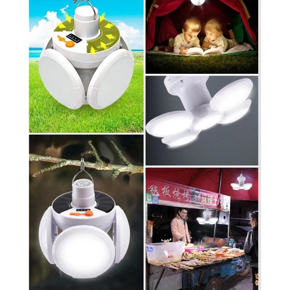 Katlanabilir 5 Kanatlı Solar LED Bahçe ve Kamp Lambası - Resim 4