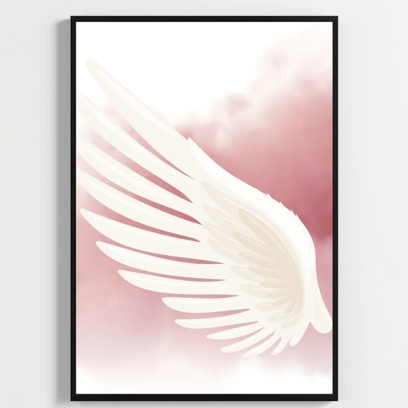 Besay Kanatlanmış | Modern Yatak Odası Duvar Dekorasyonu | Pembe Bulutlu Melek Kanadı Posteri | 3'Lü Set A2 Çerçevesiz ürün görseli 1