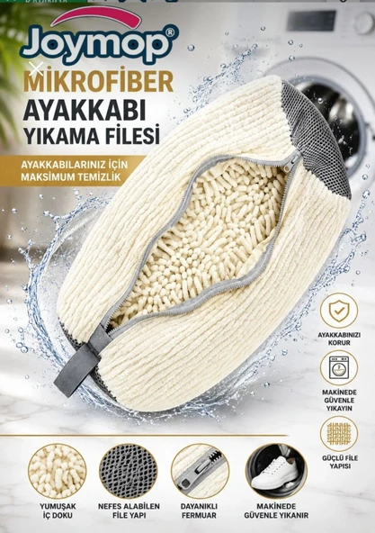 Ayakkabı Yıkama Çantası Özel Kumaş Fermuarlı Mikrofiber Bez - Beyaz Renk ürün görseli 1