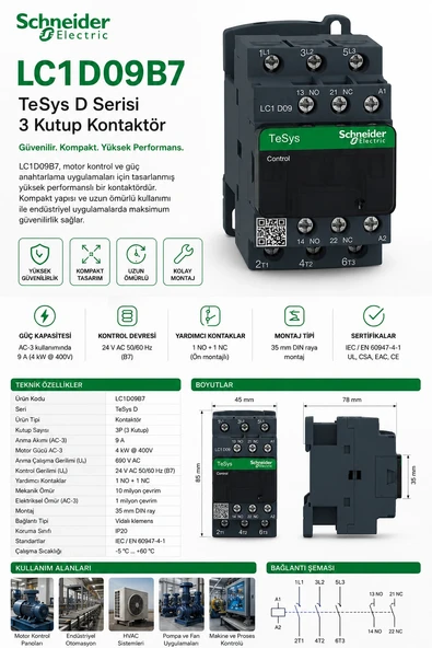 SCHNEİDER 4 KW 24V AC KONTAKTÖR ürün görseli 1