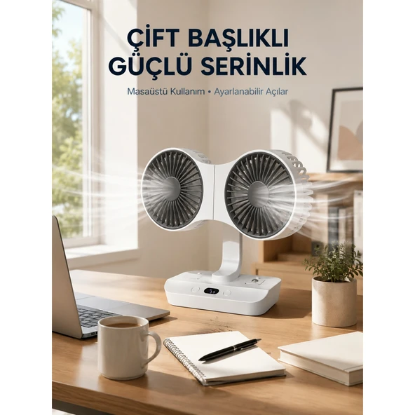 Duvara Monte Edilebilen Çift Başlıklı Sessiz Masa Fanı ürün görseli 1