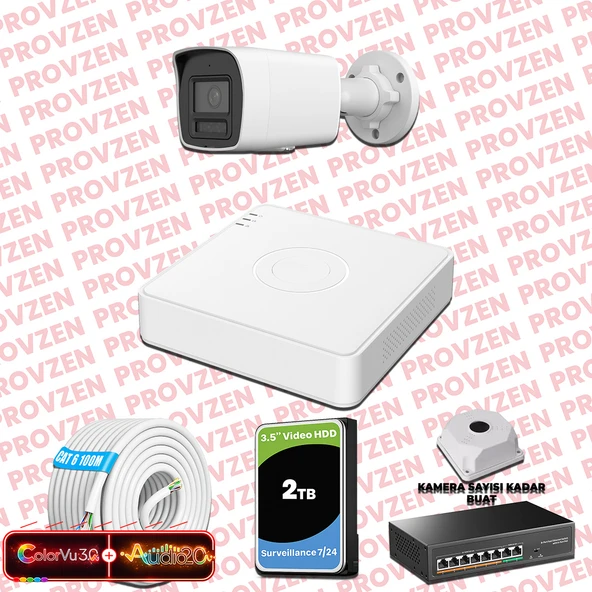 Provzen Hikvision 1 Kameralı 6MP IP ColorVu 3.0 Güvenlik Sistemi AI İnsan Araç Algılama Çift Yönlü Ses ve Işıklı Alarm ürün görseli 1