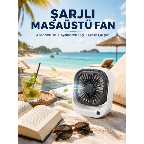 Şarjlı Masaüstü Fan 3 Kademeli Hız Ayarlı Güçlü Hava Akışı ürün görseli 1