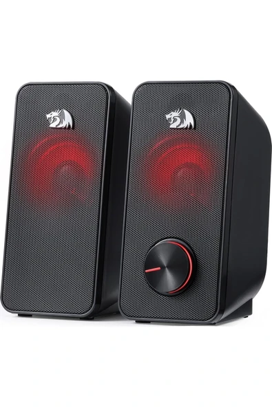 Redragon Stereo Hoparlör 2.0 Stentor (GS500) 2 x 3 W Arka Aydınlatmalı Bilgisayar için, Kırmızı, USB üzerinden güç beslemesi ve 3,5 mm jak fişi, siyah ürün görseli 1