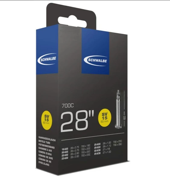 Schwalbe Sv15 28" 60Mm İnce Sibop İç Lastik 28 Jant Yol Bisikleti İç Lastiği 700x18-28c iç lastik ürün görseli 1