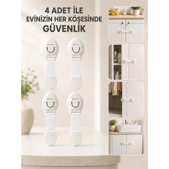 4 Adet Çok Amaçlı Çocuk Güvenlik Kilidi Dolap, Çekmece ve Gardırop İçin ürün görseli 1