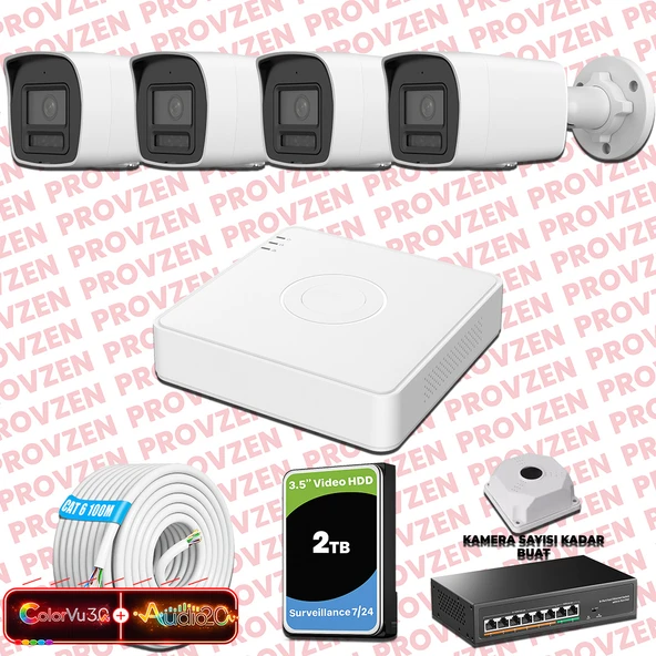 Provzen Hikvision 4 Kameralı 6MP IP ColorVu 3.0 Güvenlik Sistemi AI İnsan Araç Algılama Çift Yönlü Ses ve Işıklı Alarm ürün görseli 1