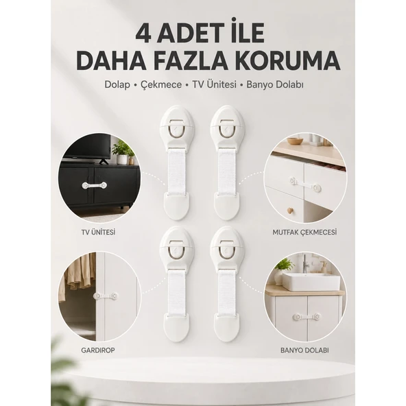 4'lü Çocuk Güvenlik Dolap ve Çekmece Kilidi ürün görseli 1