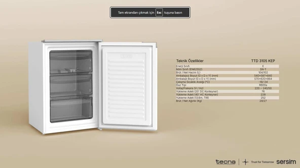 Tecna TTD 3105 KEP Mini Derin Dondurucu Beyaz - Resim 8