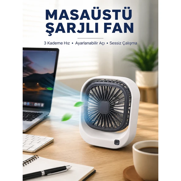 Taşınabilir Masaüstü Fan Ayarlanabilir Açılı Şarjlı Tasarım ürün görseli 1