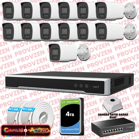 Provzen Hikvision 13 Kameralı 6MP IP ColorVu 3.0 Güvenlik Sistemi AI İnsan Araç Algılama Çift Yönlü Ses ve Işıklı Alarm ürün görseli 1